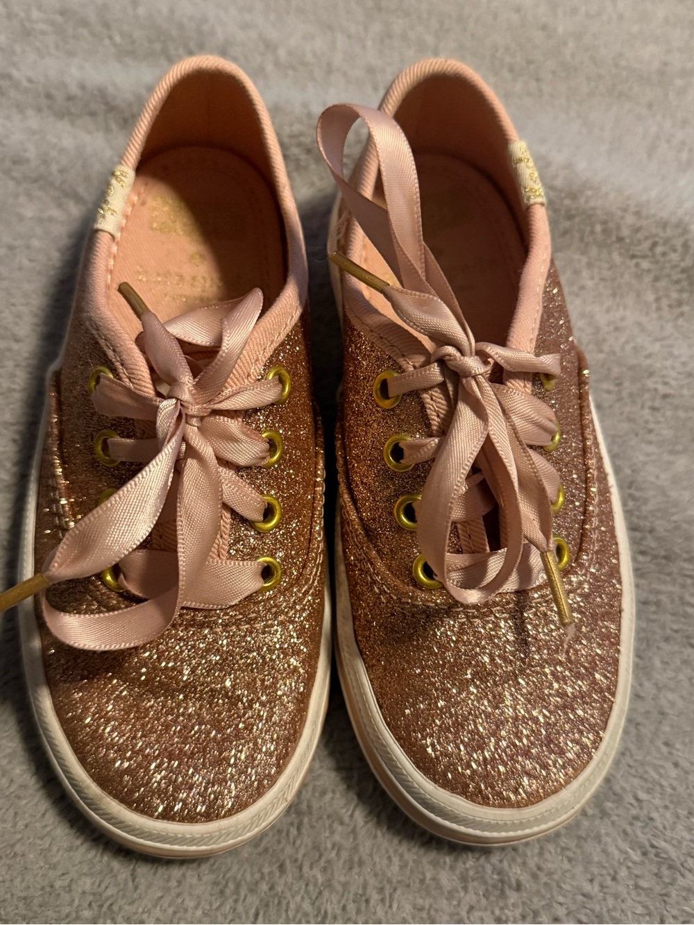 Kate spade Keds Girls' Glitter Lace-Up Sneakers in Rose Gold Pink 8.5 toddler